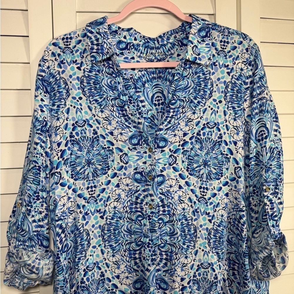Lilly Pulitzer Women’s Lillith Tunic Blue White Dress “Call My Shell Phone” Med - Picture 3 of 9